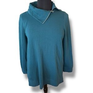 LANE BRYANT LIVI Zipper Split Neck Cowl Sweater - Teal 14/16